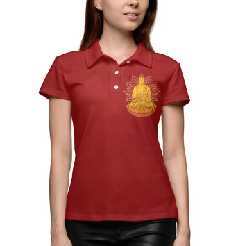 Женское Рубашка поло Золотой Будда на лотосе с мандалой