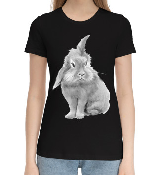 Женская Хлопковая футболка Черно-белый кролик