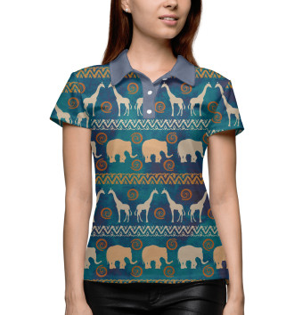 Женское Рубашка поло Слоны и жирафы