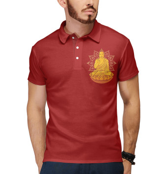 Мужское Рубашка поло Золотой Будда на лотосе с мандалой