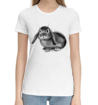Женская Хлопковая футболка Черный кролик Банни