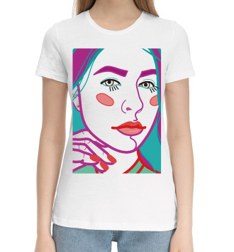 Женская Хлопковая футболка Арт портрет с женским лицом крупным план