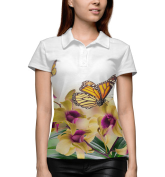 Женское Рубашка поло Бабочки и нарциссы