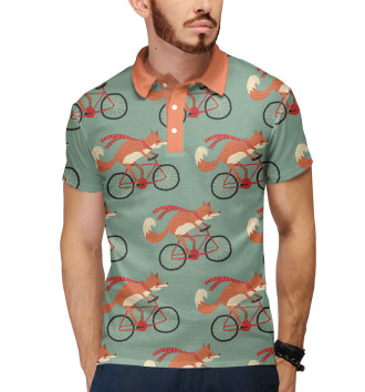 Мужское Рубашка поло Лисички на велосипеде