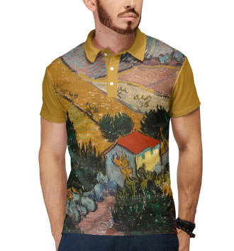 Мужское Рубашка поло Винсент ван Гог. Пейзаж с домом и пахарь