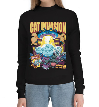 Женский Хлопковый свитшот Cat Invasion: Tesla Gun