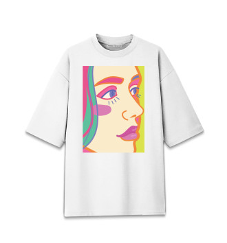 Женская Хлопковая футболка оверсайз Яркий женский портрет