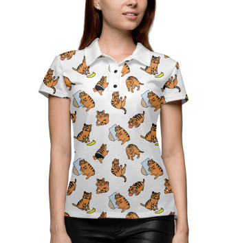 Женское Рубашка поло Мемные тигры-котики