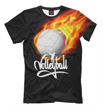 Мужская Футболка Волейбольный мяч в огне