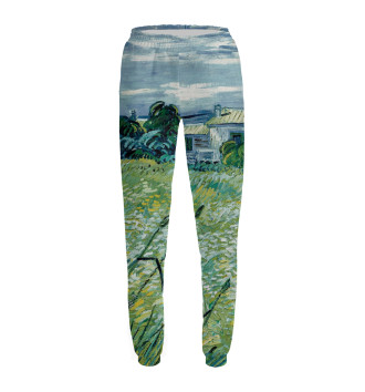 Женские Спортивные штаны Ван Гог. Зеленое пшеничное поле с кипарисом