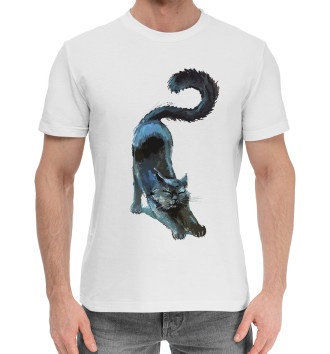 Мужская Хлопковая футболка Знакомый чёрный кот