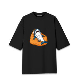 Мужская Хлопковая футболка оверсайз Акула оранжевая