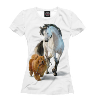 Женская Футболка Чау-чау и белый конь