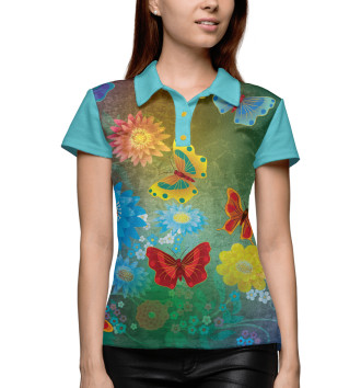 Женское Рубашка поло Цветочные мечты с бабочками.