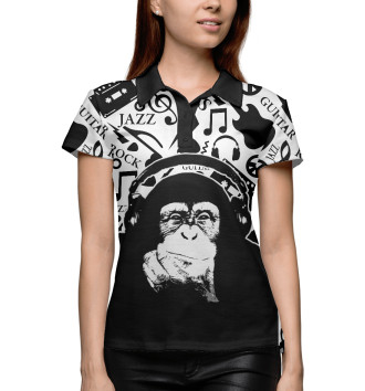 Женское Рубашка поло Шимпанзе в наушниках