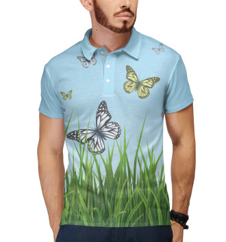 Мужское Рубашка поло Бабочки на поле