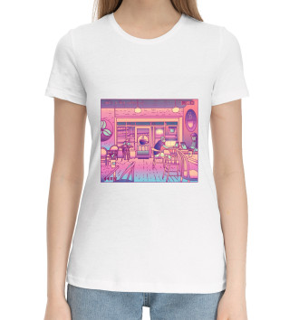 Женская Хлопковая футболка Vaporwave Coffeeshop