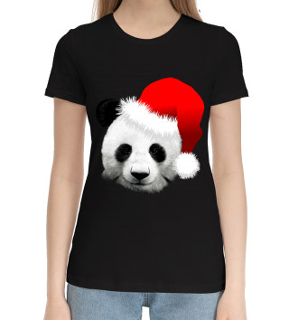 Женская Хлопковая футболка Новогодний Панда