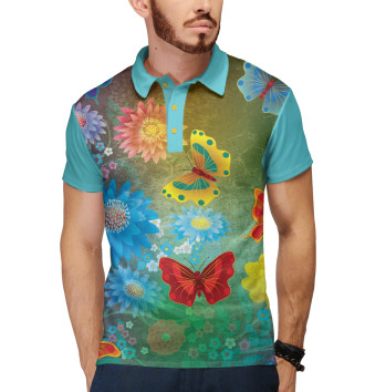 Мужское Рубашка поло Цветочные мечты с бабочками.
