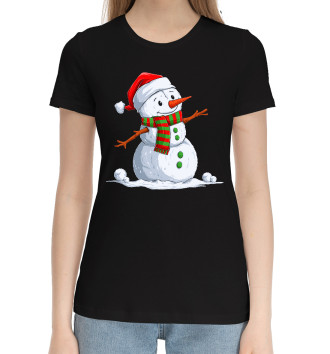 Женская Хлопковая футболка Веселый Снеговик