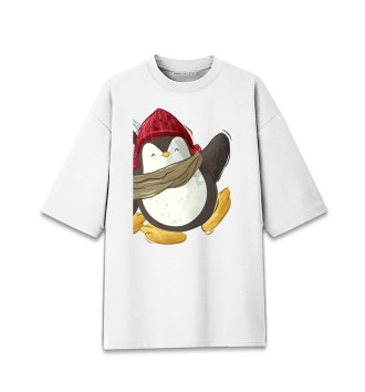 Женская Хлопковая футболка оверсайз Пингвин в шапке