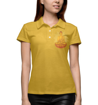 Женское Рубашка поло Золотой Будда с мандалой и лотосом