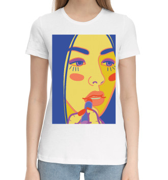 Женская Хлопковая футболка Яркий женский портрет в стиле поп-арт
