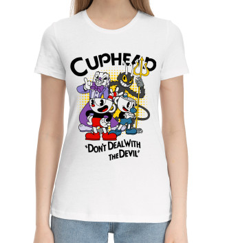 Женская Хлопковая футболка Cuphead, главный герои