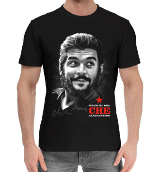 Мужская Хлопковая футболка Портрет Че Гевары (чёрный фон)