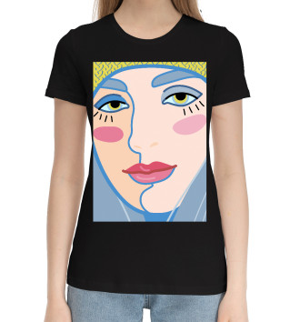 Женская Хлопковая футболка Женское лицо с яркими губами