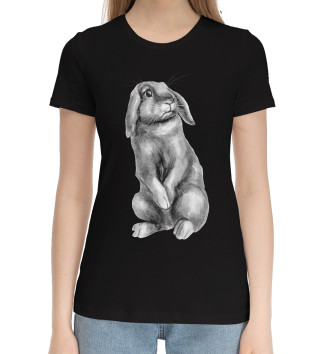 Женская Хлопковая футболка Черный кролик чудной