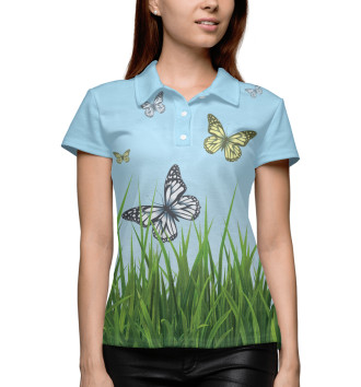 Женское Рубашка поло Бабочки на поле