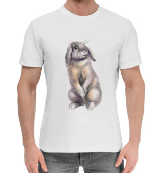 Мужская Хлопковая футболка Удивленный кролик