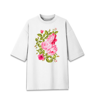 Женская Хлопковая футболка оверсайз Розы и пионы