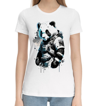 Женская Хлопковая футболка Панда космонавт