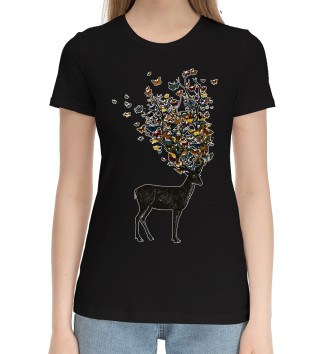 Женская Хлопковая футболка Весенний олень