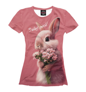 Женская Футболка Розовый кролик с цветами