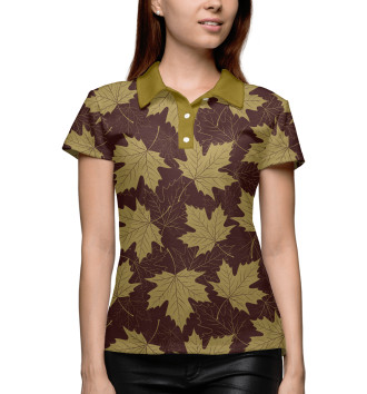 Женское Рубашка поло Осенние листы (коричневый фон)