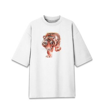 Мужская Хлопковая футболка оверсайз Крадущийся тигр