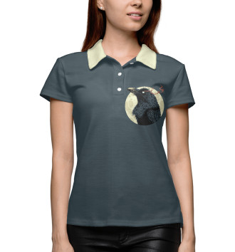 Женское Рубашка поло Ворон на фоне луны