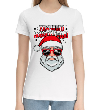 Женская Хлопковая футболка Прикольный Дед Мороз (5.1)