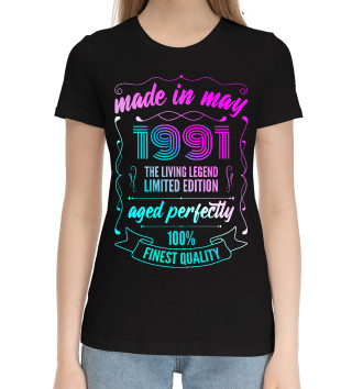 Женская Хлопковая футболка Made In May 1991 Vintage Neon