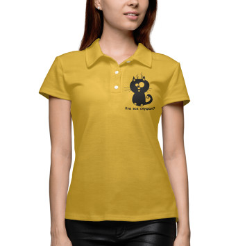 Женское Рубашка поло Удивлённый кот на жёлтом фоне