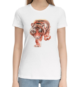 Женская Хлопковая футболка Крадущийся тигр