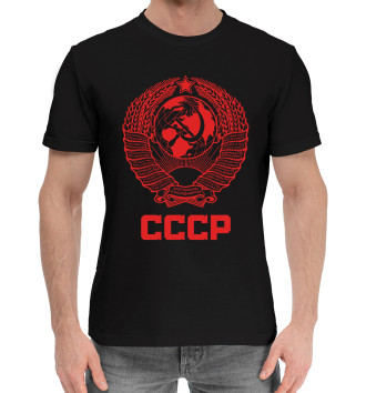 Мужская Хлопковая футболка Герб СССР (красный фон)
